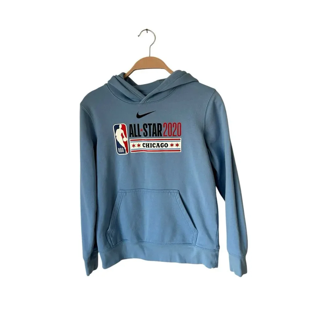 NIKE All Star Chicago‎ NBA Basketball Blue hoodie hooded sweatshirt sz M 10-12